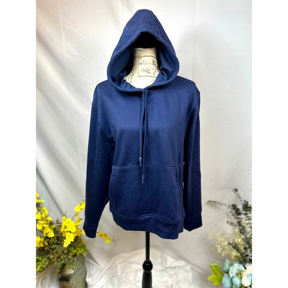 Unisex All in Motion Drawstring Hood Kangaroo Pouch Zip Up Hoodie Blue L - Picture 2 of 9